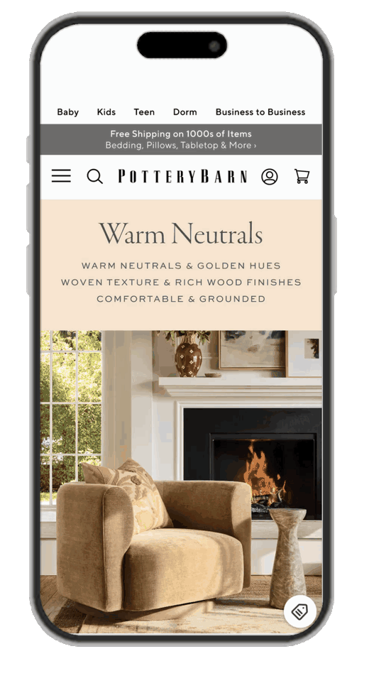 Pottery Barn Shop the Room mobile prototype